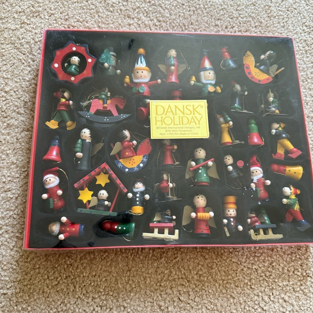 Dansk Holiday Vintage mini wood ornaments complete set of 36. Never opened